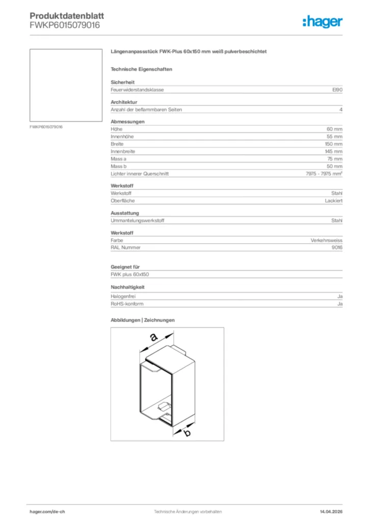 Bild Hager Produktdatenblatt FWKP6015079016 | Hager Schweiz