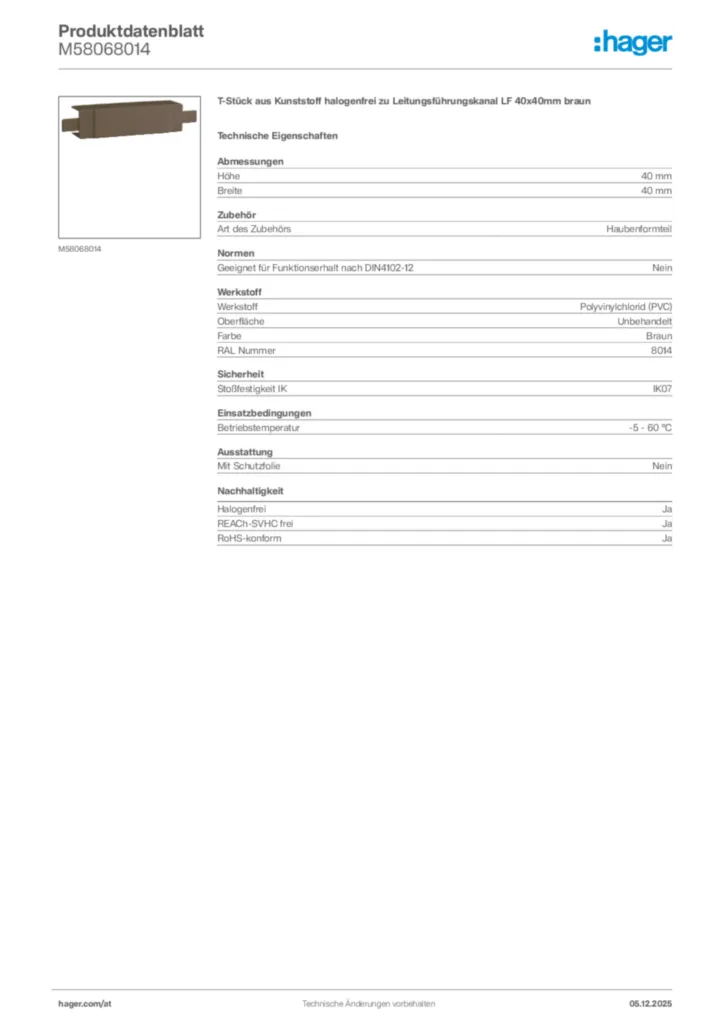 Bild Hager Produktdatenblatt M58068014 | Hager Deutschland