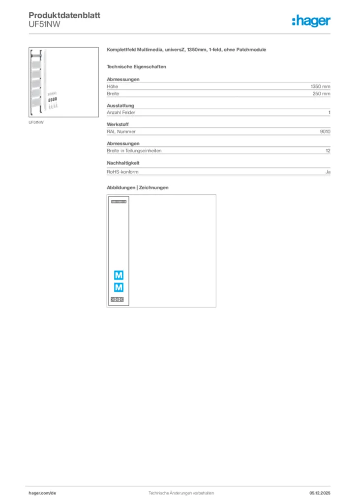 Hager Produktdatenblatt UF51NW