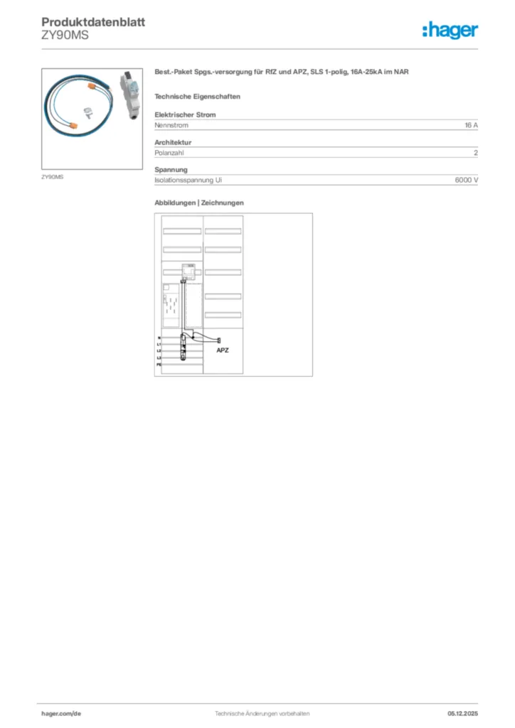 Bild Hager Produktdatenblatt ZY90MS | Hager Deutschland