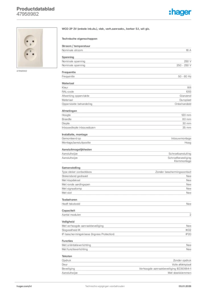 Afbeelding Hager Productdatablad 47958982 | Hager Nederland