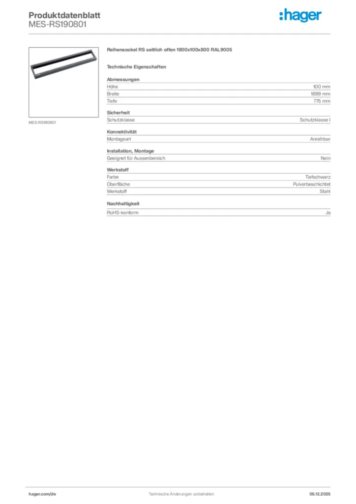 Bild Hager Produktdatenblatt MES-RS190801 | Hager Deutschland