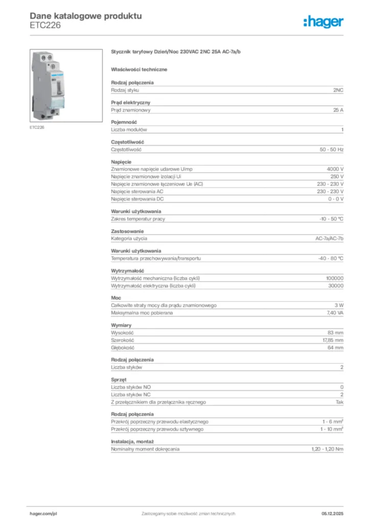 Zdjęcie Hager Karta katalogowa ETC226 | Hager Polska