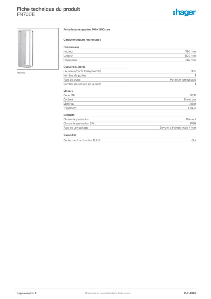 Image Hager Fiche technique du produit FN700E | Hager Afrique