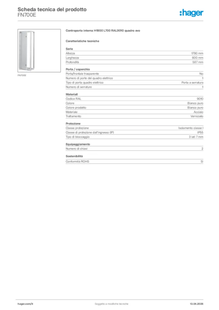 Immagine Hager Scheda tecnica del prodotto FN700E | Hager Italia