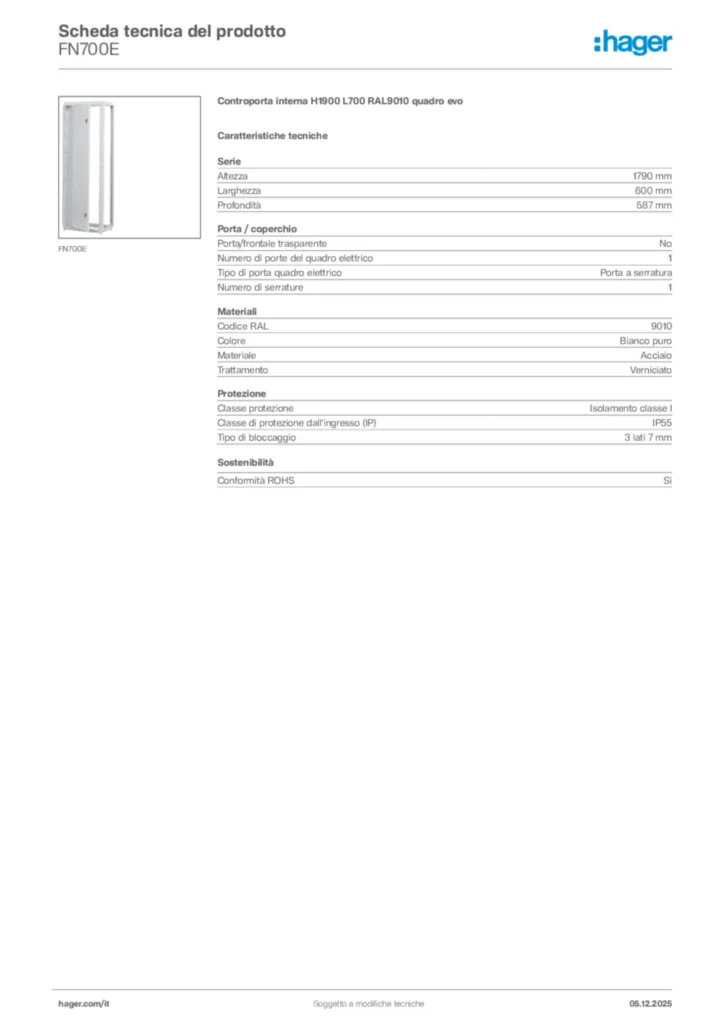 Immagine Hager Scheda tecnica del prodotto FN700E | Hager Italia