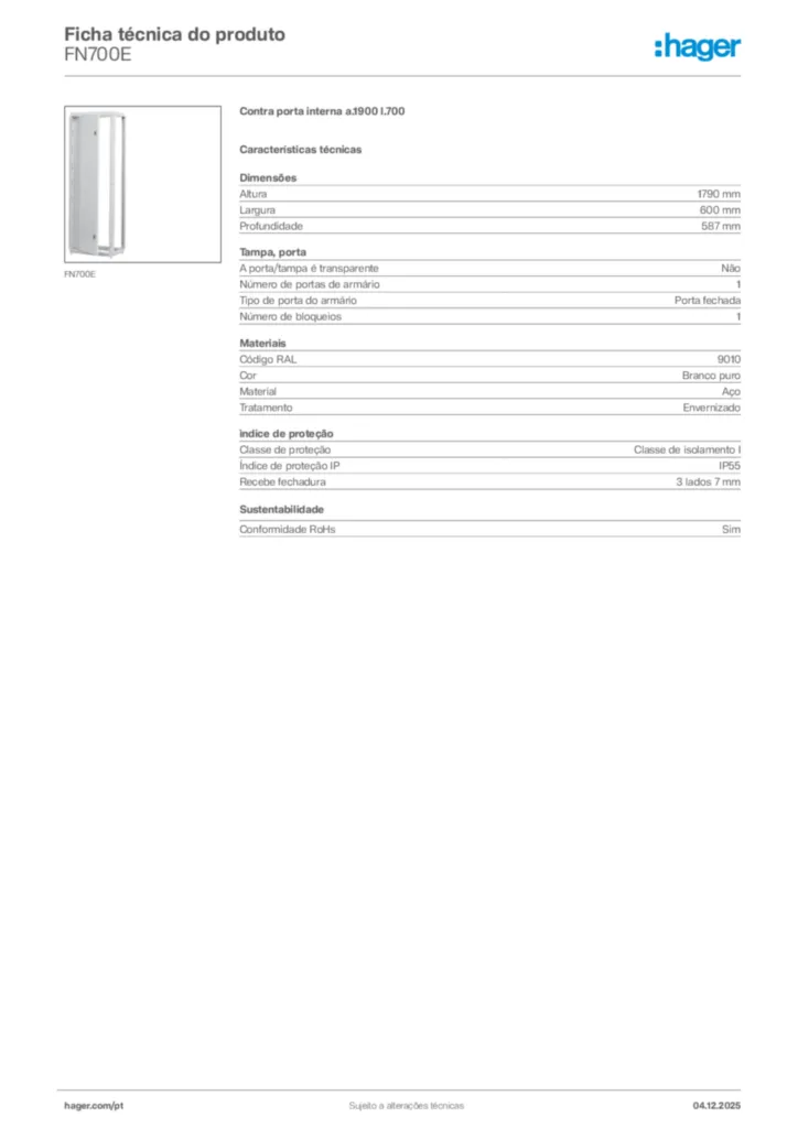 Imagem Hager Ficha técnica do produto FN700E | Hager Portugal