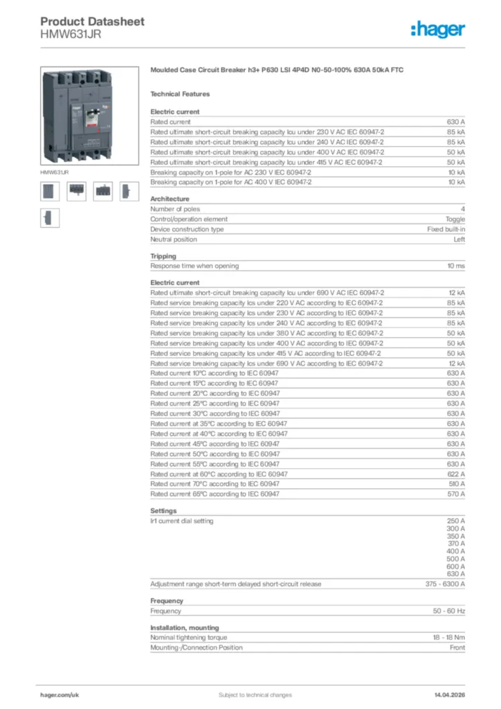Image Hager Product data sheet HMW631JR  | Hager