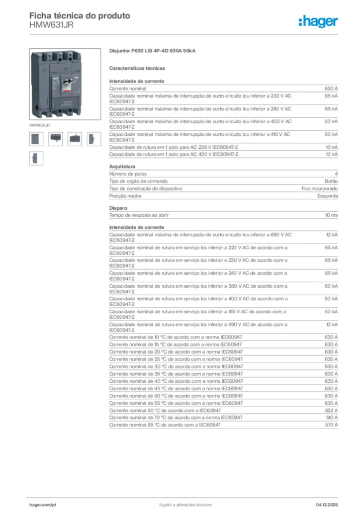 Imagem Hager Ficha técnica do produto HMW631JR | Hager Portugal
