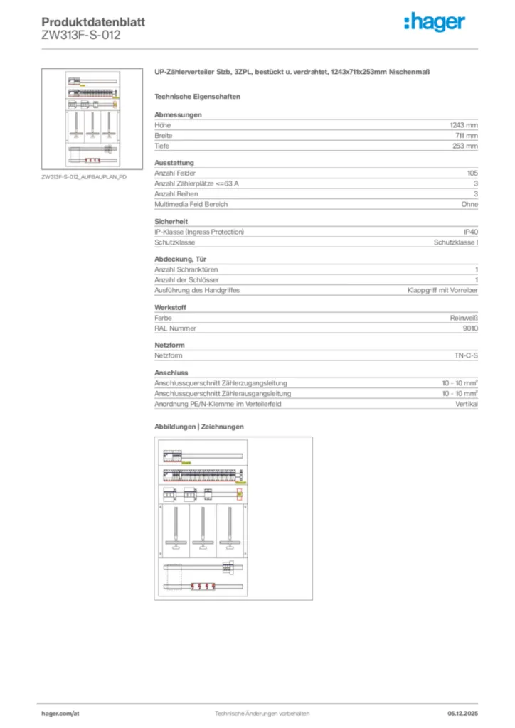 Bild Hager Produktdatenblatt ZW313F-S-012 | Hager Deutschland