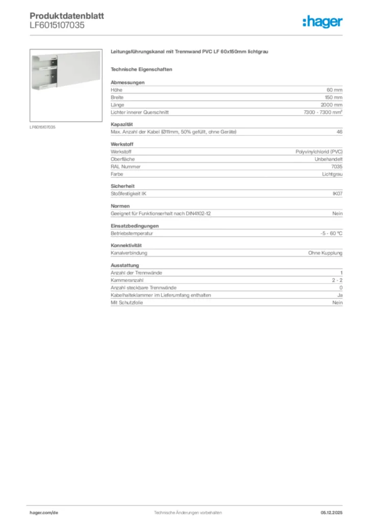 Bild Hager Produktdatenblatt LF6015107035 | Hager Deutschland
