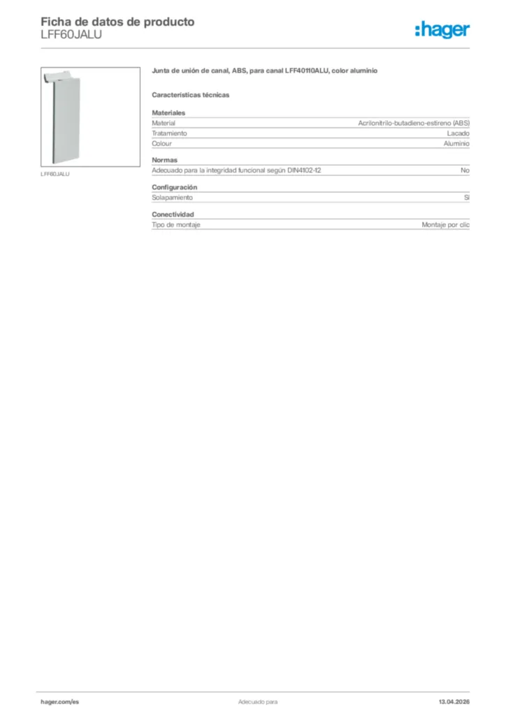 Imagen Hager Ficha de datos de producto LFF60JALU | Hager España