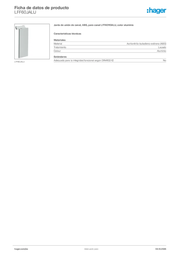 Imagen Hager Ficha de datos de producto LFF60JALU | Hager España