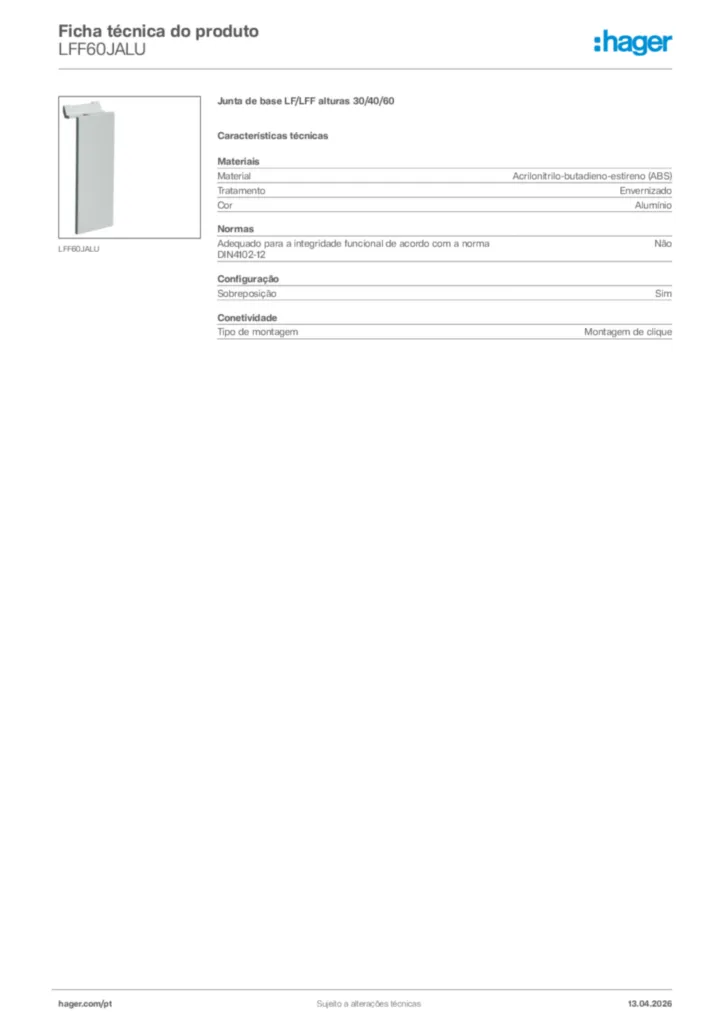 Imagem Hager Ficha técnica do produto LFF60JALU | Hager Portugal