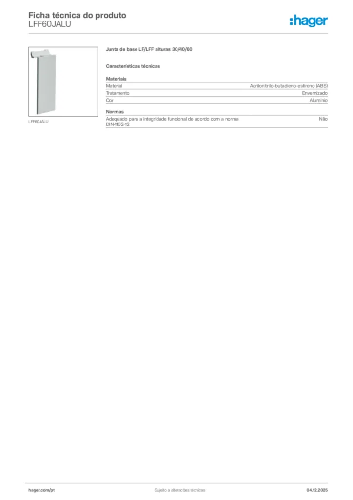 Imagem Hager Ficha técnica do produto LFF60JALU | Hager Portugal