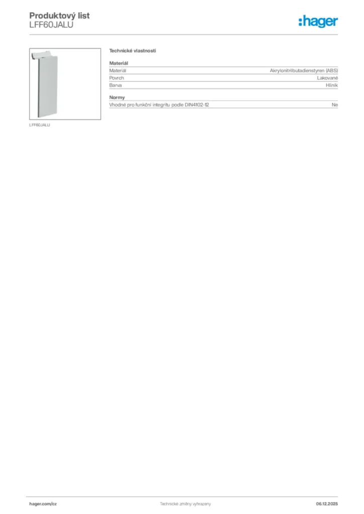 Obrázek Hager Produktový list LFF60JALU | Hager