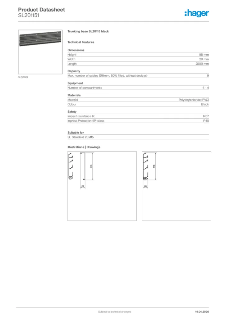 Image Hager Product data sheet SL201151  | Hager Africa