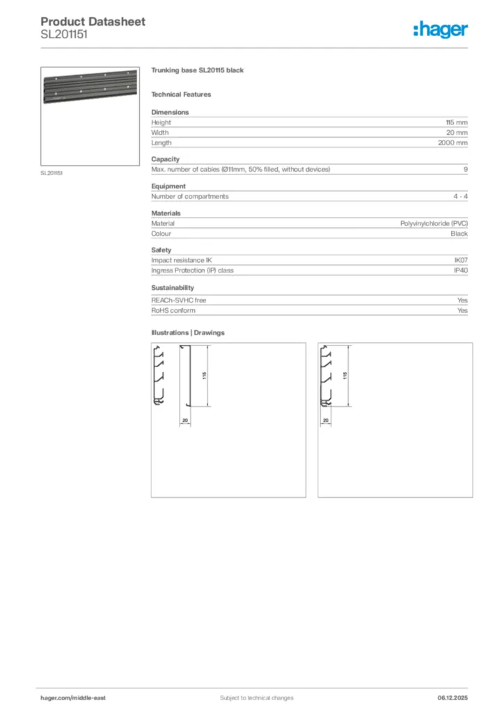 Image Hager Product data sheet SL201151  | Hager
