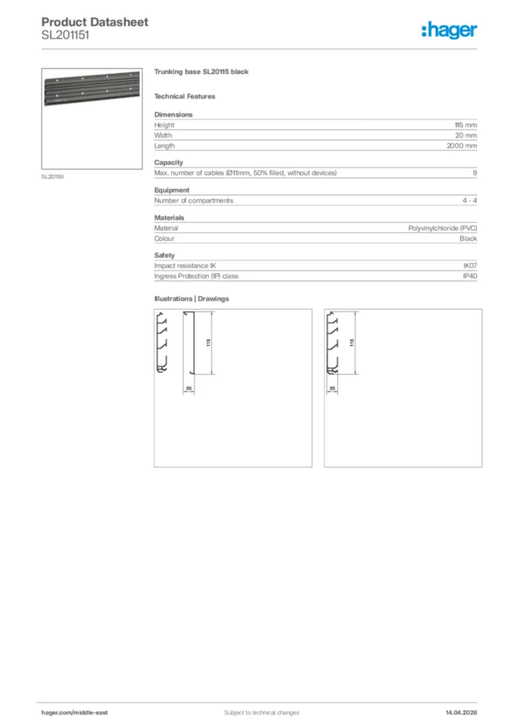 Image Hager Product data sheet SL201151  | Hager