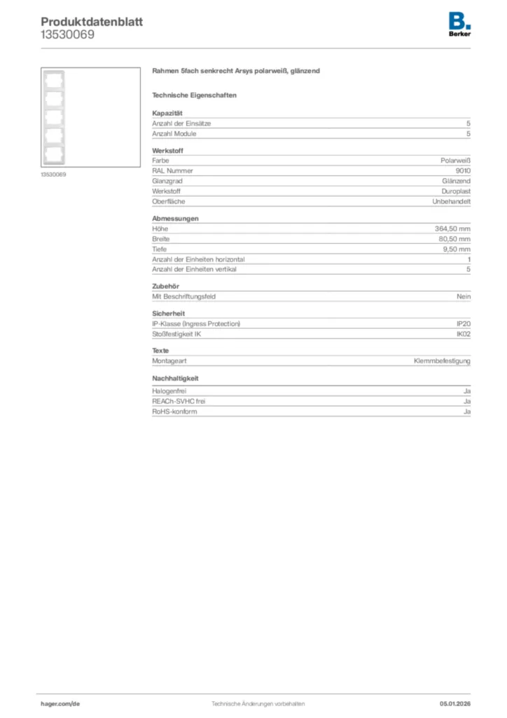 Bild Berker Produktdatenblatt 13530069 | Hager Deutschland
