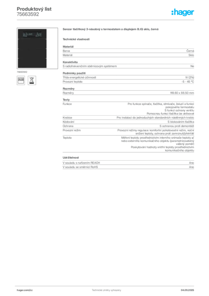 Obrázek Hager Produktový list 75663592 | Hager