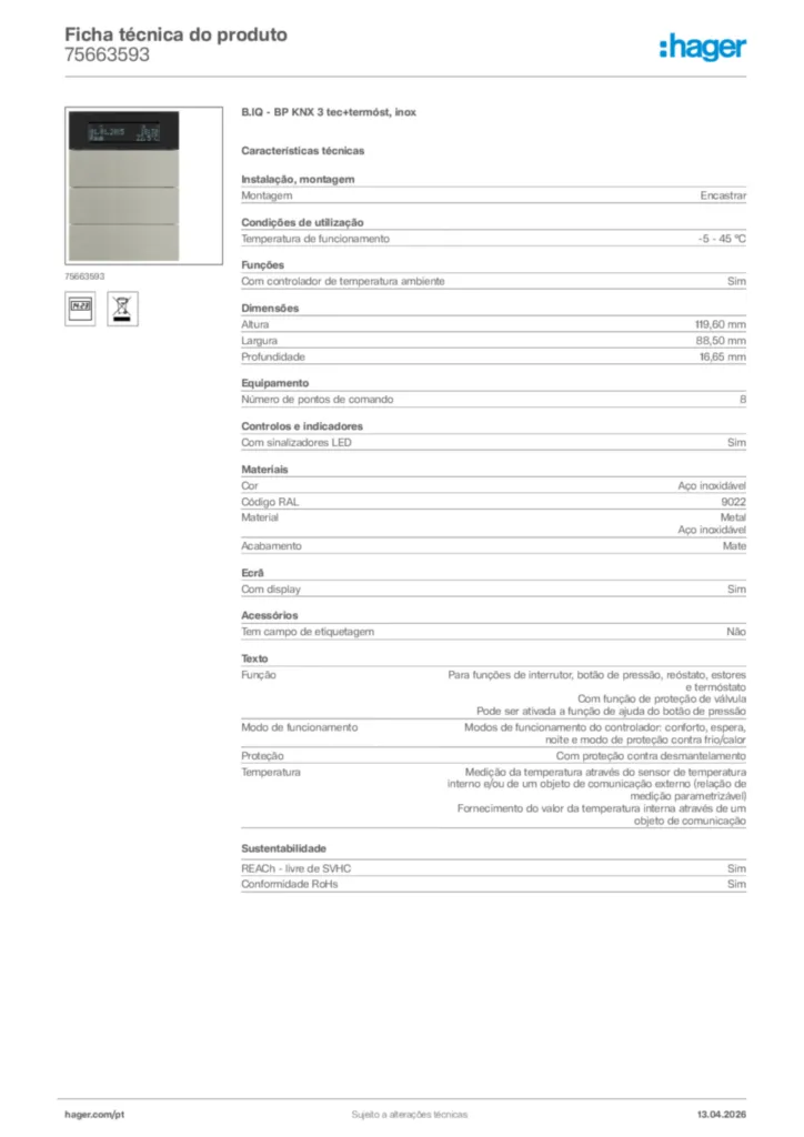 Imagem Hager Ficha técnica do produto 75663593 | Hager Portugal