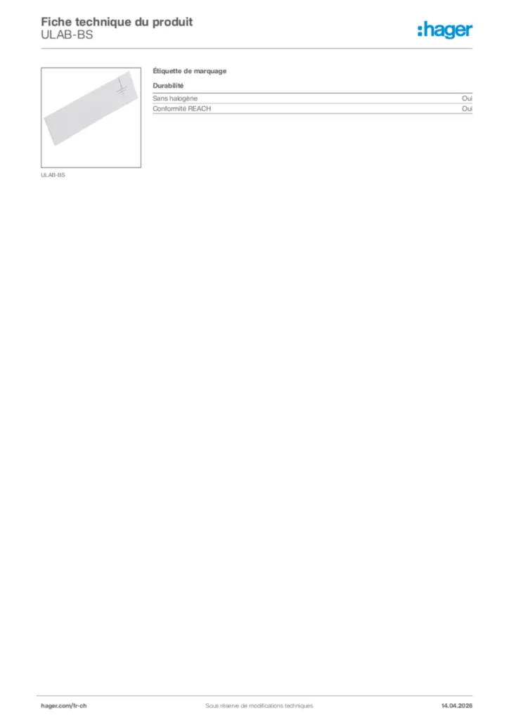 Image Hager Fiche technique du produit ULAB-BS | Hager Suisse