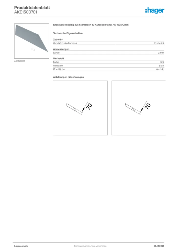 Bild Hager Produktdatenblatt AKE1500701 | Hager Deutschland