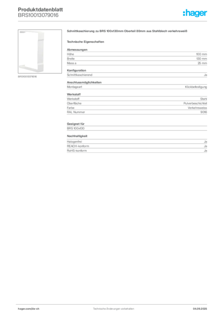 Bild Hager Produktdatenblatt BRS10013079016 | Hager Schweiz