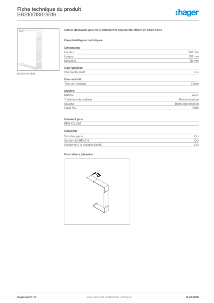Image Hager Fiche technique du produit BRS10013079016 | Hager Suisse