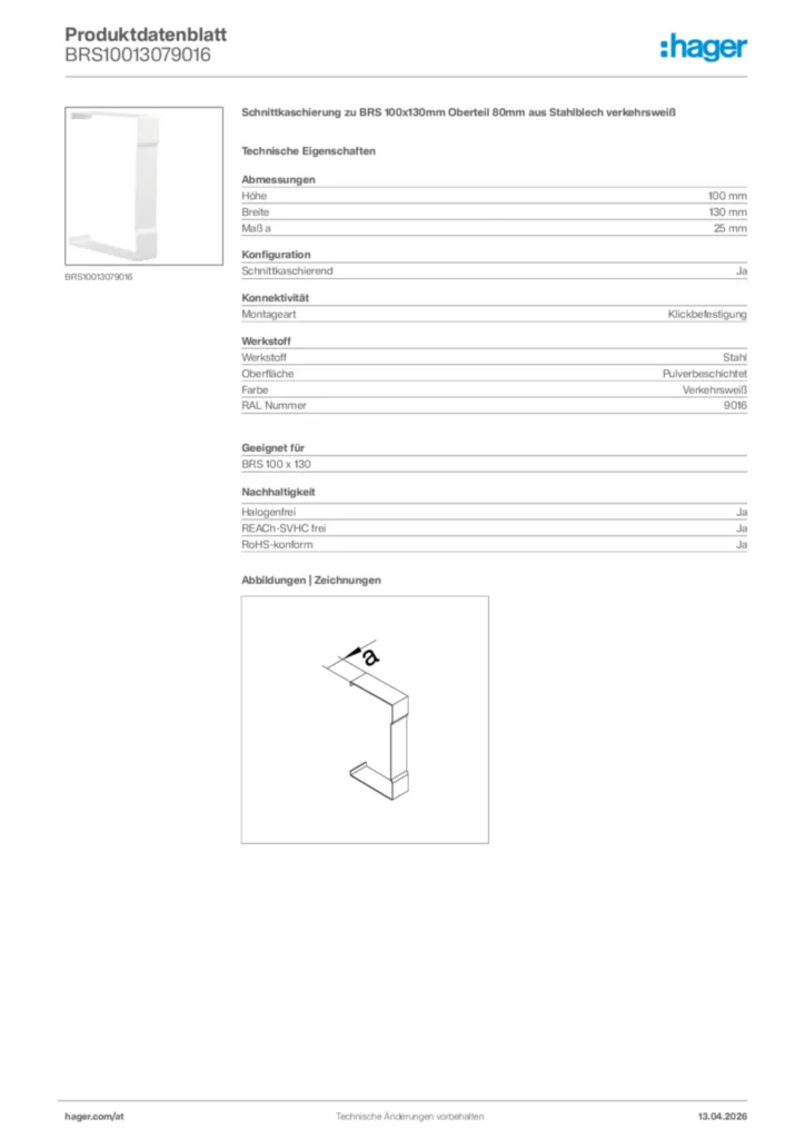 Bild Hager Produktdatenblatt BRS10013079016 | Hager Deutschland