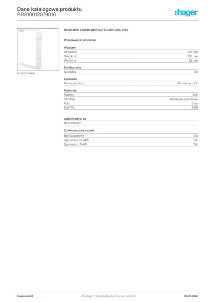 Zdjęcie Hager Dane katalogowe produktu BRS10013079016 | Hager Polska