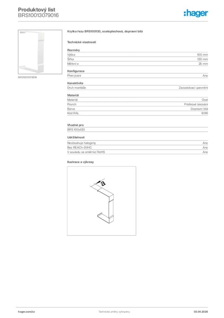 Obrázek Hager Product data sheet BRS10013079016 | Hager