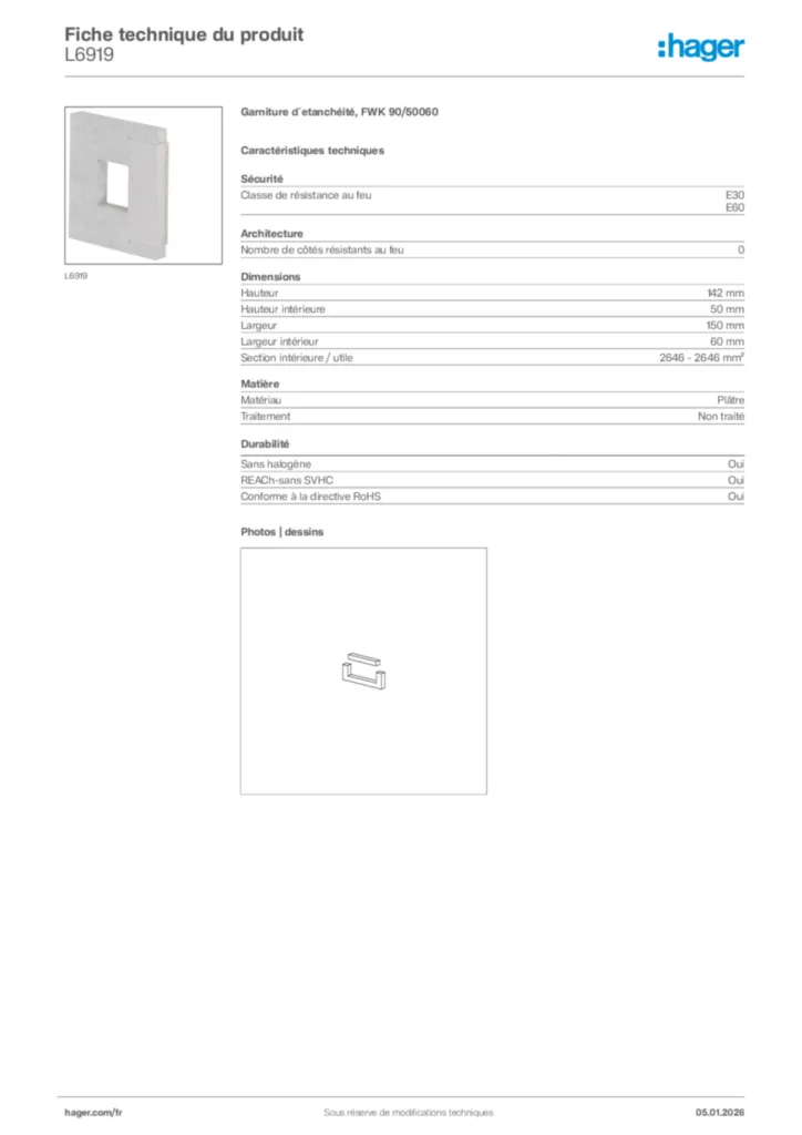 Image Hager Fiche technique du produit L6919 | Hager France