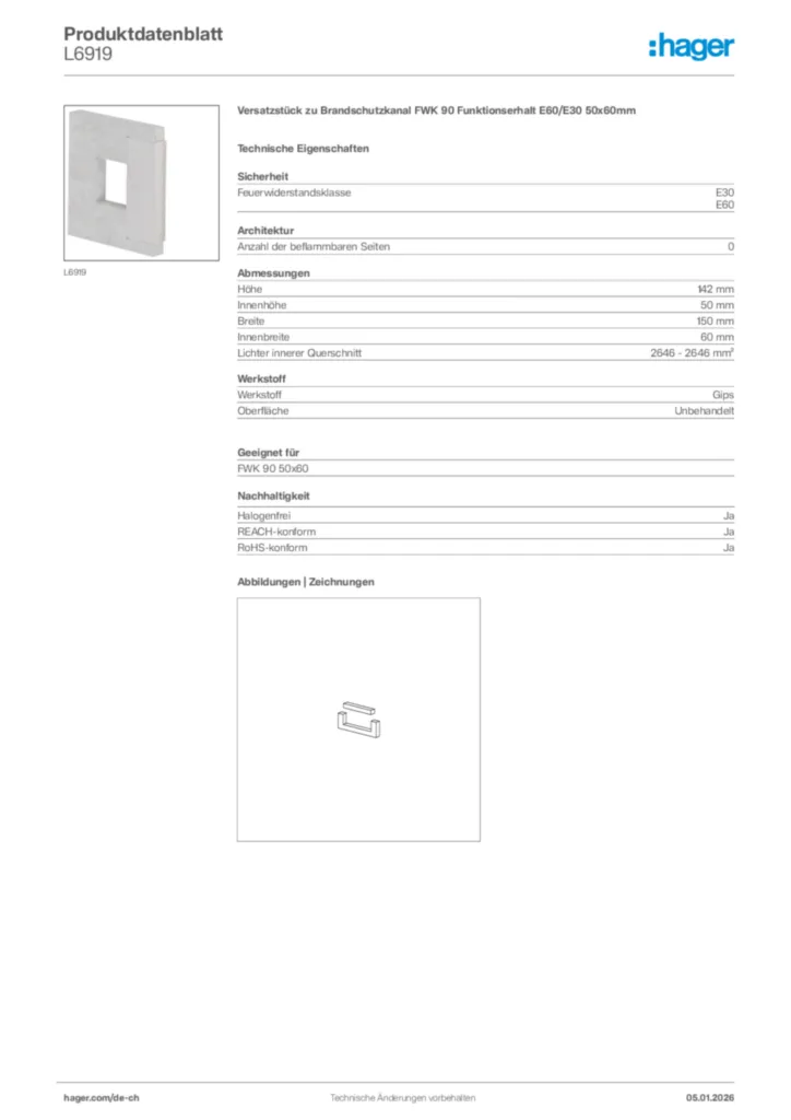 Bild Hager Produktdatenblatt L6919 | Hager Schweiz