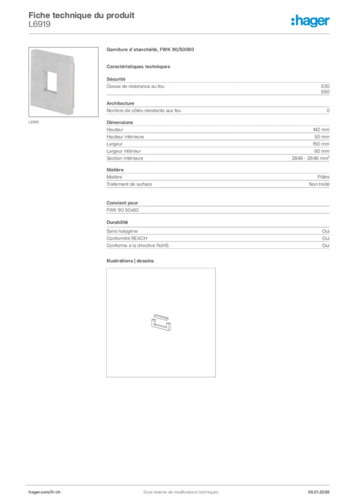 Image Hager Fiche technique du produit L6919 | Hager Suisse
