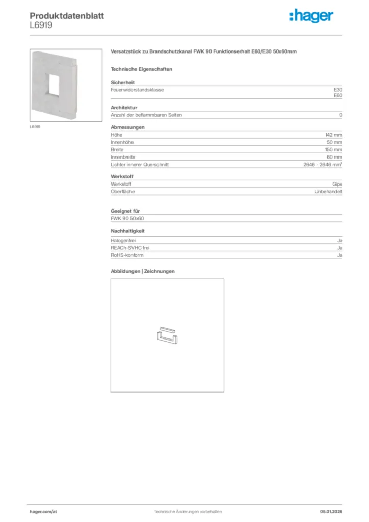 Bild Hager Produktdatenblatt L6919 | Hager Deutschland