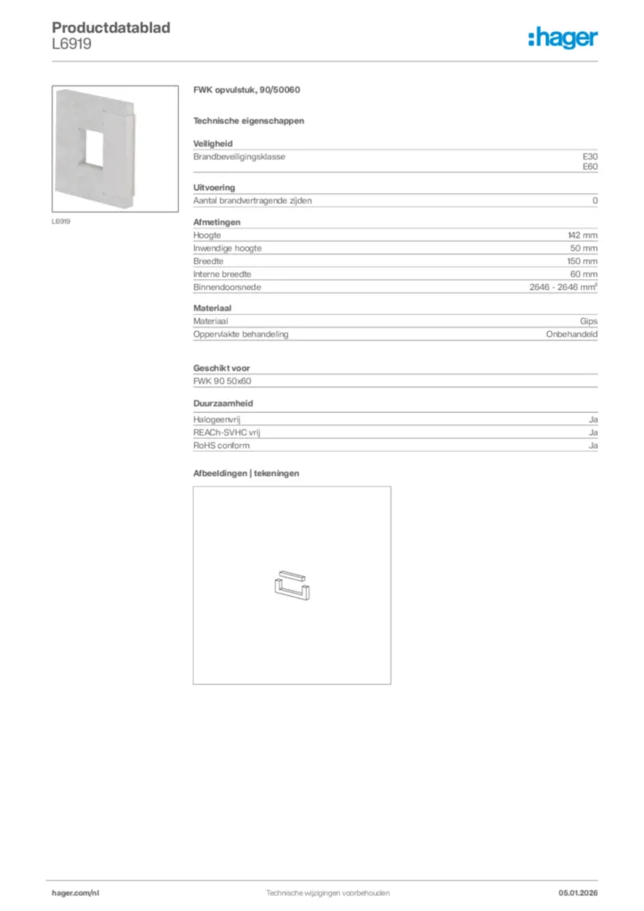 Afbeelding Hager Productdatablad L6919 | Hager Nederland