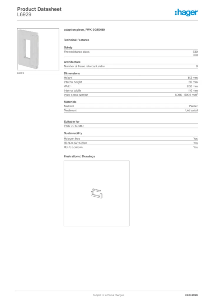 Image Hager Product data sheet L6929  | Hager Africa