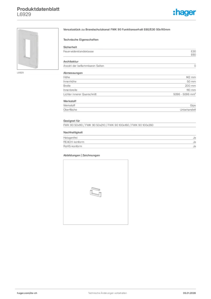 Bild Hager Produktdatenblatt L6929 | Hager Schweiz