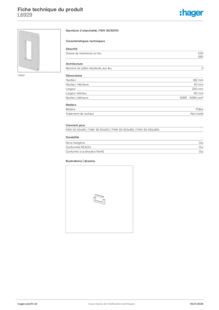 Image Hager Fiche technique du produit L6929 | Hager Suisse