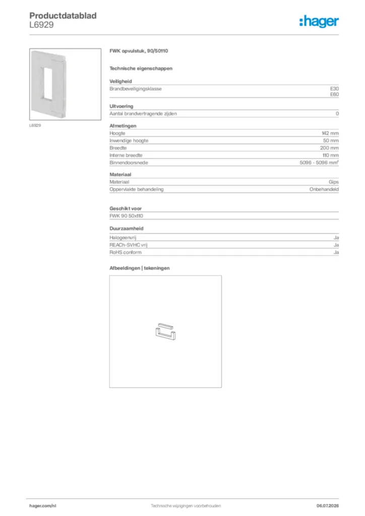 Afbeelding Hager Productdatablad L6929 | Hager Nederland