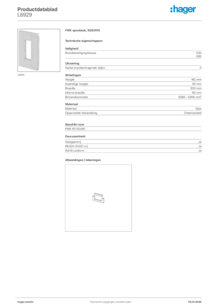 Afbeelding Hager Productdatablad L6929 | Hager Nederland