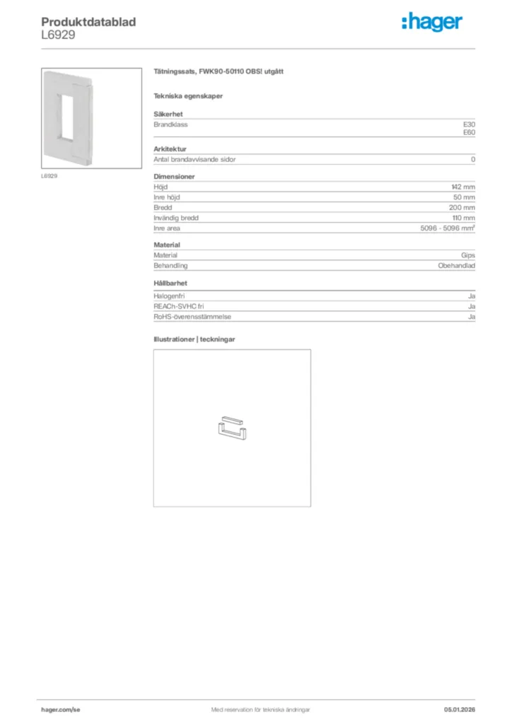 Bild Hager Produktdatablad L6929 | Hager Sverige