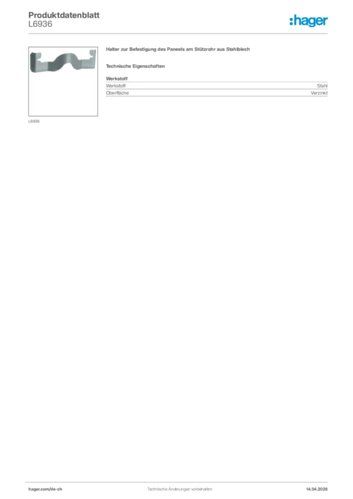 Bild Hager Produktdatenblatt L6936 | Hager Schweiz