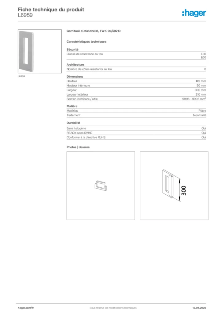 Image Hager Fiche technique du produit L6959 | Hager France