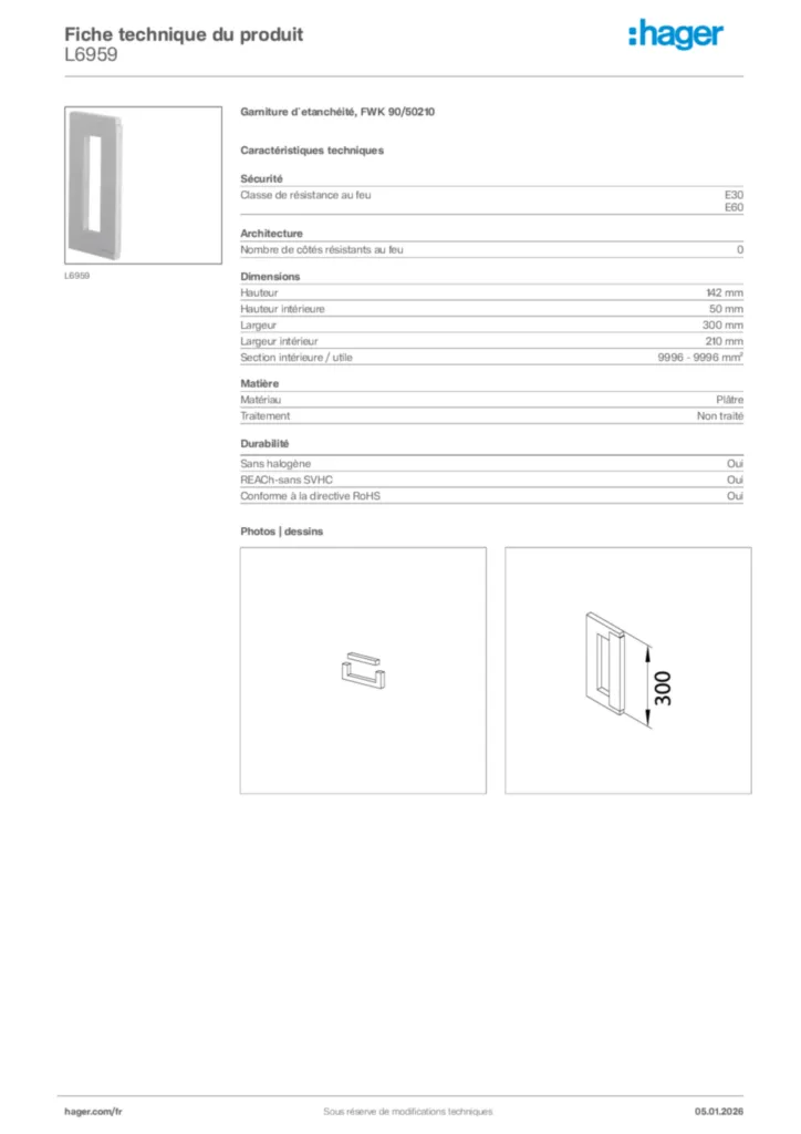Image Hager Fiche technique du produit L6959 | Hager France