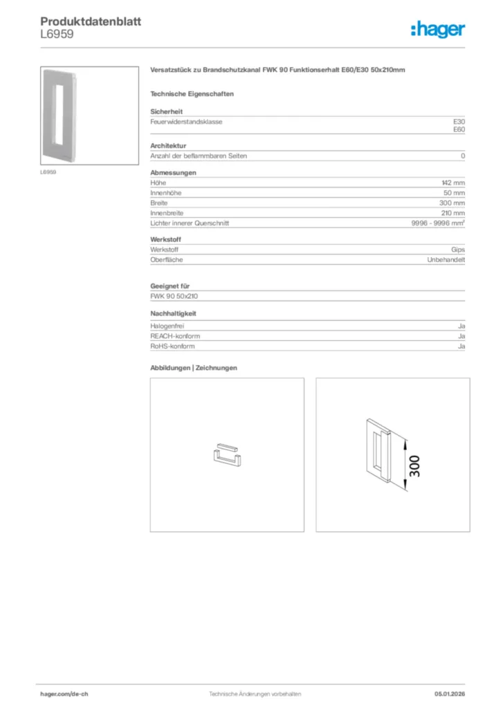 Bild Hager Produktdatenblatt L6959 | Hager Schweiz
