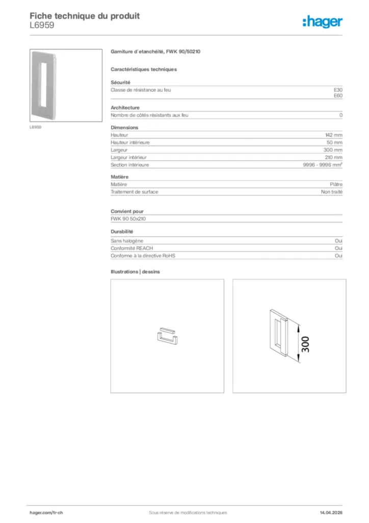 Image Hager Fiche technique du produit L6959 | Hager Suisse