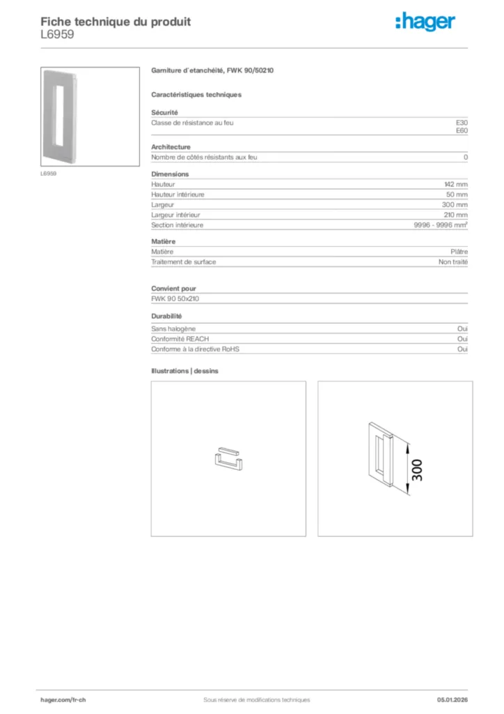 Image Hager Fiche technique du produit L6959 | Hager Suisse
